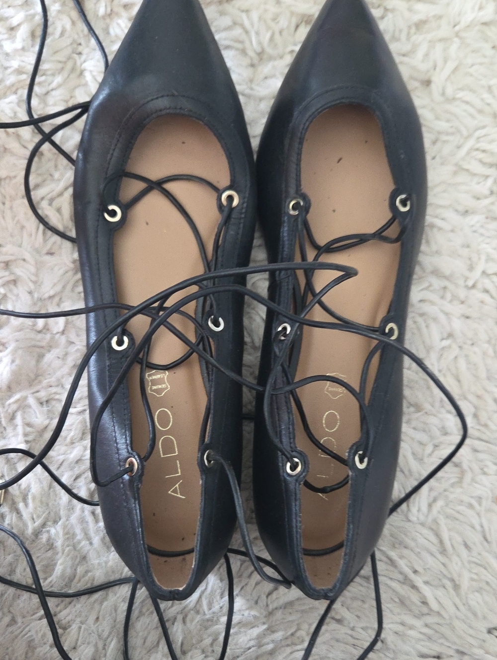 ALDO Black Pointed Lace-Up Flats